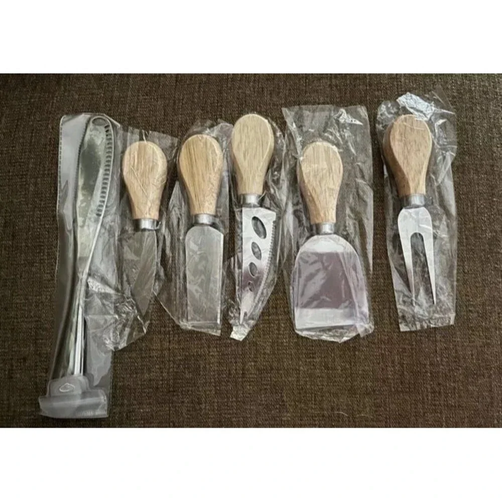 6 Pcs Set  Cheese Knives Shaver with Wood Handle, Stainless Butter Spreader NEW